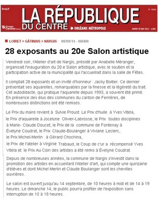 Article la République du Centre - remise du prix de l'atelier de nargis à virginie trabaud