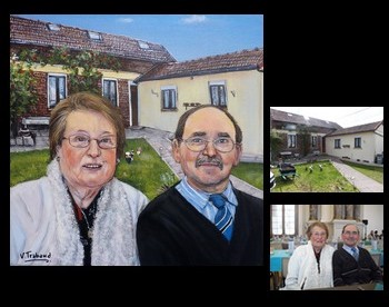 portraits de couples devant leur maison- peinture trabaud - peinture trabaud - Cliquez sur l'image pour voir l'agrandissement