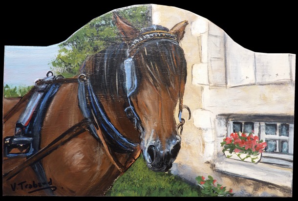 Peinture sur bois - Cheval brun de vanneau - plaque pour cls peinte  l'acrylique - virginie trabaud artiste peintre