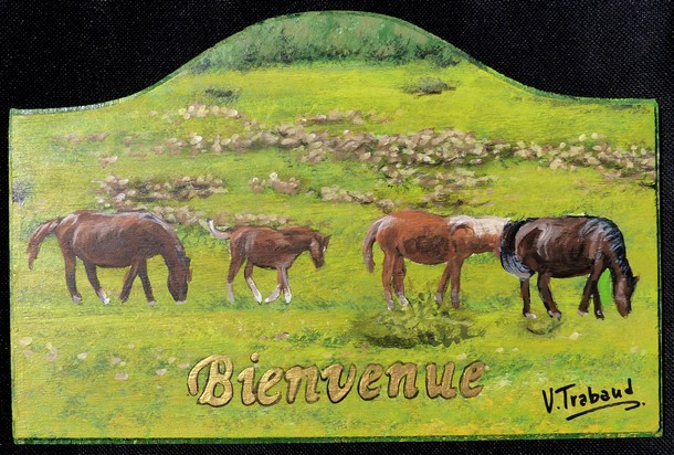 Plaque de porte chevaux - Peinture acrylique sur bois - Virginie trabaud artiste peintre