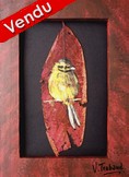 Peinture sur feuille d arbre Oiseau Tarin de aulnes - Cliquez sur l image pour voir la fiche détaillée