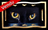 Peinture sur bois - yeux de chat noir - plateau déco