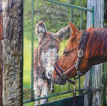 Peinture l'ane et le cheval - Virginie Trabaud Artiste Peintre