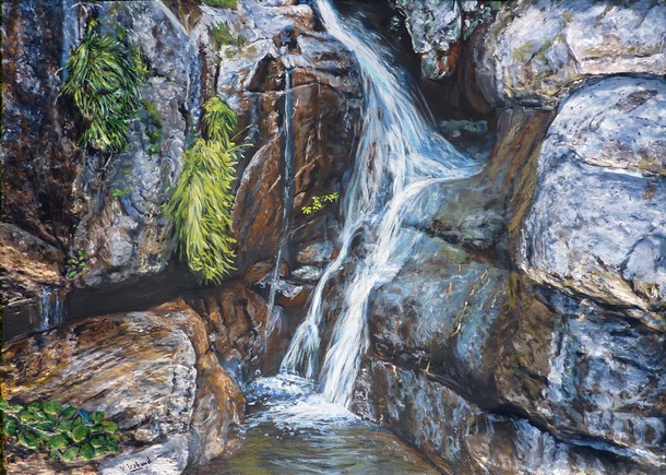Peinture en Relief 3D - Cascade et Rivière Corse - Virginie Trabaud Artiste Peintre