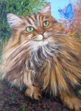Peinture chat maine coon jardin- acrylique - Virginie Trabaud Artiste Peintre