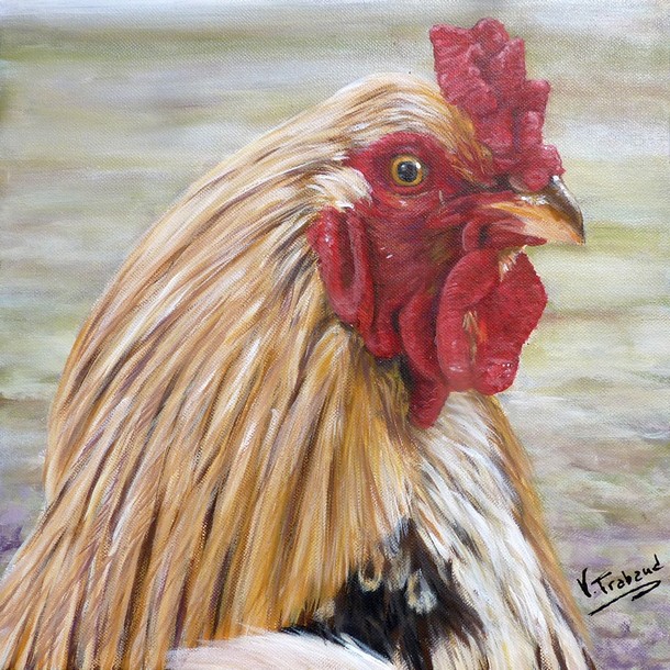 Peinture Portrait de Coq - acrylique - Virginie Trabaud Artiste Peintre