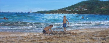 peinture enfants sur la plage de corse - Cliquez sur l image pour voir la fiche détaillée et consulter le tarif de l oeuvre