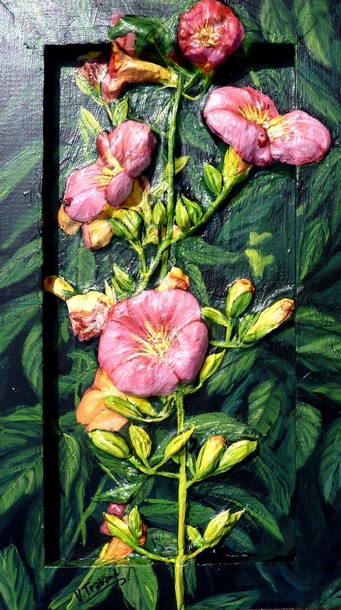 Fleurs et Coccinelles - peinture en relief- Virginie TRABAUD