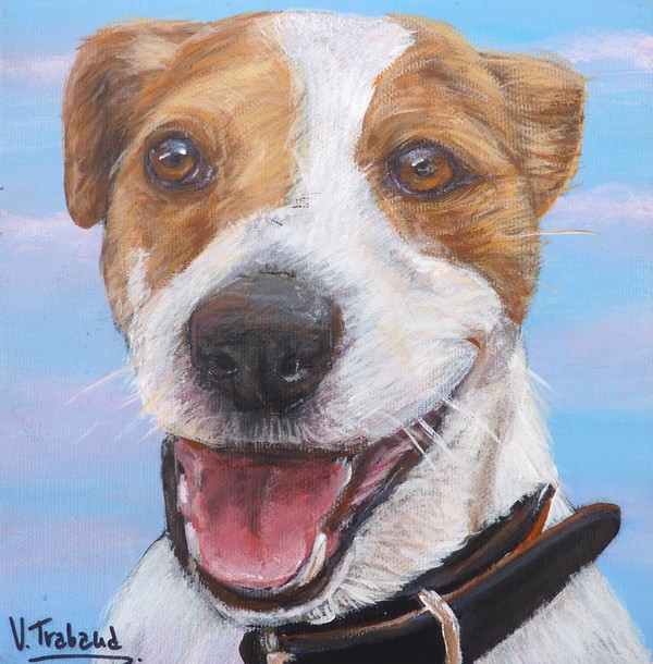 Peinture Jack Russel terrier - Portrait de chien - acrylique - Virginie TRABAUD Artiste Peintre
