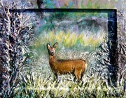 Peinture Biche forêt d hiver - Artiste peintre animalier Virginie Trabaud