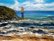 Peinture en Relief 3D - vague et plage de belle ile en mer homme sur les rochers - Cliquez sur l image pour voir l agrandissement et la fiche détaillée de l oeuvre