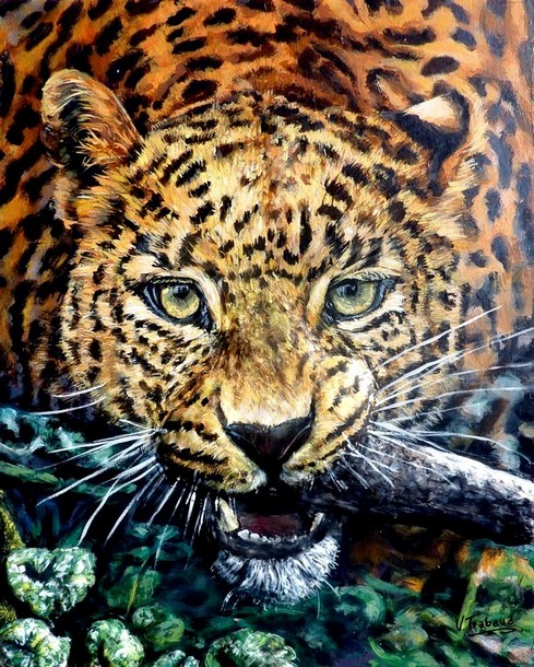 Peinture Portrait de léopard - acrylique - virginie trabaud Artiste Peintre