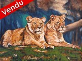 peinture les lionnes - virginie trabaud artiste peintre