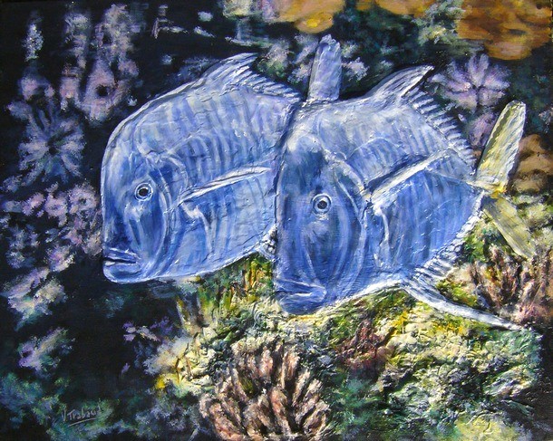tableau relief peinture poisson lune selene vomer - Cliquez sur l image pour voir la fiche détaillée et consulter le tarif de l oeuvre