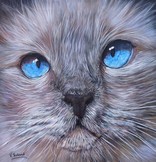 Peinture en Relief 3D - Portrait chat sacré de birmanie yeux bleus - Virginie Trabaud