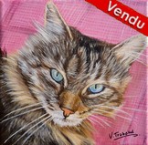 Peinture portrait de chat main coon couch d'aprs photo - Virginie Trabaud Artiste Peintre