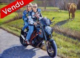 couple sur une moto à la campagne - Cliquez sur l image pour voir la fiche détaillée et le tarif de l oeuvre