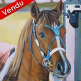Peinture Portrait de cheval de course - tableau acrylique sur toile - virginie trabaud