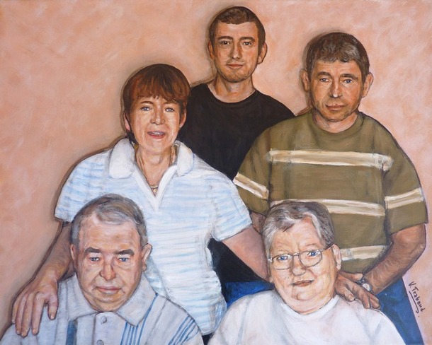 Peinture Portrait d'une Famille d'aprs photo - Virginie Trabaud Artiste Peintre Portraitiste