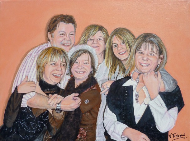 Peinture portrait de famille d'aprs photo - virginie trabaud artiste peintre