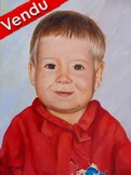 Peinture Portrait d'enfant blond au pull rouge - Virginie Trabaud Artiste Peintre