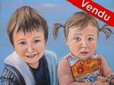 Peinture portrait d enfants bébé fille et garçon - Cliquez sur l'image pour voir la fiche et l'agrandissement