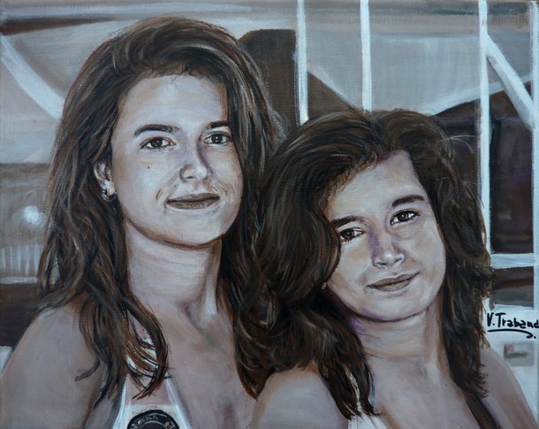 Peinture Portraits de jeunes filles noir et blanc spia - acrylique - virginie trabaud
