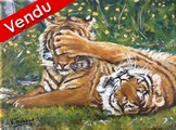 peinture acrylique Couple de Tigres - artiste peintre virginie trabaud