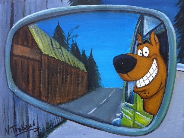 peinture Rtro 2cv Scooby-deuch sur la route - acrylique - virginie trabaud artiste peintre