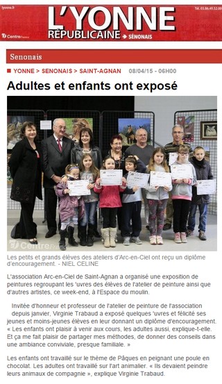 Journal l'Yonne Républicaine - 8 avril 2015 - virginie trabaud professeur de peinture