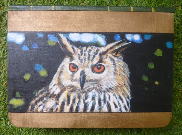 vache peinture acrylique sur Coffret en bois avec tiroir- trompe l oeil livre virginie TRABAUD