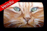 Peinture sur bois - chat roux - petit coffre - Virginie TRABAUD
