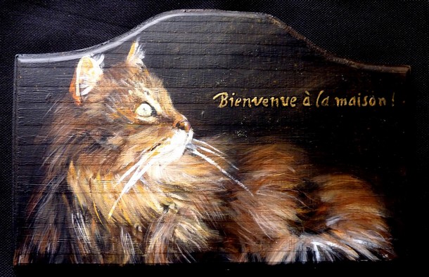 Plaque de porte chat maine coon - Peinture acrylique sur bois - Virginie TRABAUD Artiste Peintre