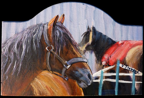 peinture acrylique sur bois - cheval brun - virginie trabaud