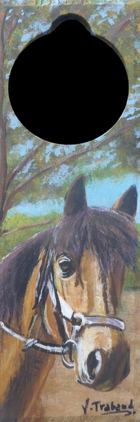 Peinture Portrait de cheval - plaque de porte acrylique sur bois - Virginie TRABAUD