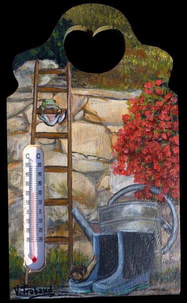 peinture sur bois thermomètre grenouille escargot - virginie TRABAUD