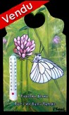 Peinture sur bois thermomètre - Papillon blanc signe de beau temps - Cliquez sur l'image pour voir la fiche détaillée