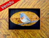 Peinture sur feuille d arbre Oiseau gorge bleu - Cliquez sur l image pour voir la fiche détaillée