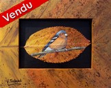 Peinture sur feuille d arbre Oiseau pinson des arbres - Cliquez sur l image pour voir la fiche détaillée