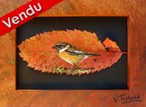 Peinture sur feuille d arbre Oiseau Tarier Pâtre Male - Cliquez sur l image pour voir la fiche détaillée
