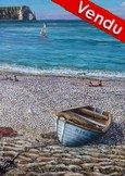 tableau de peinture "Barque sur la plage d'Etretat" Sculpture en relief 3D - Virginie Trabaud Artiste Peintre