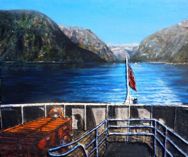 peinture de bateau en mer nouvelle zélande - acrylique et relief - Virginie TRABAUD Artiste Peintre