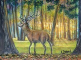 Peinture cerf dans la forêt automne - Acrylique 3D - Virginie TRABAUD Artiste Peintre
