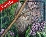 peinture chat tigré dans l arbre - Cliquez sur l image pour voir la fiche détaillée et consulter le tarif de l oeuvre