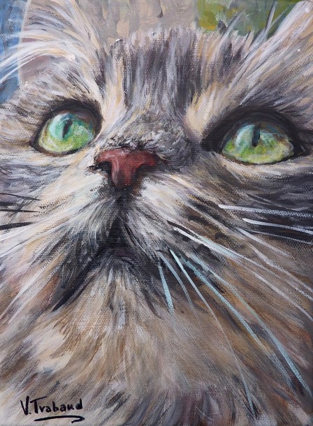 Peinture Portrait de chat gris - acrylique - virginie trabaud artiste peintre