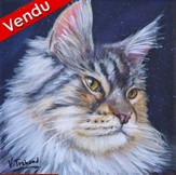Peinture chat maine coon gris - acrylique - virginie trabaud