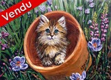 tableau relief peinture chaton et le pot de fleur - Cliquez sur l image pour voir la fiche détaillée de l oeuvre