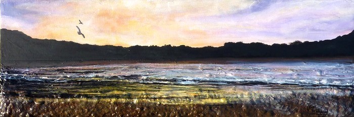 peinture coucher de soleil sur la plage - Virginie trabaud artiste peintre