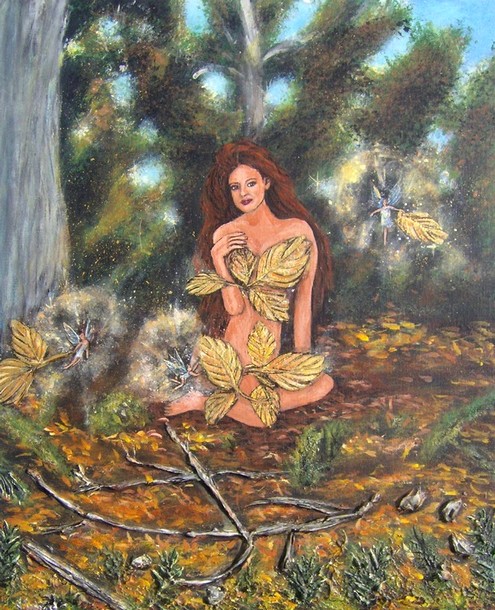 peinture femme nue en Automne - les elfes natures - virginie trabaud