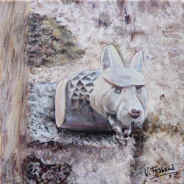 Peinture gargouille tête de loup à Provins - Acrylique - Virginie TRABAUD